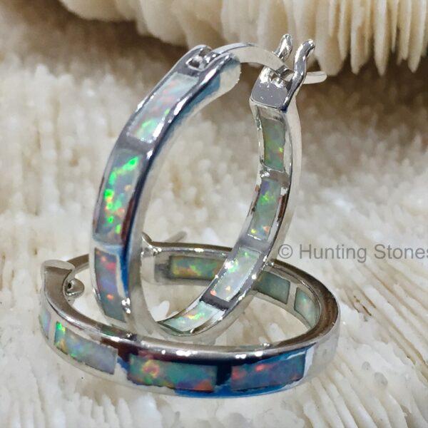 White Fire Opal Hoop Earrings