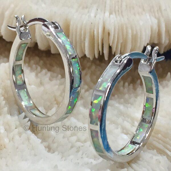 White Fire Opal Hoop Earrings