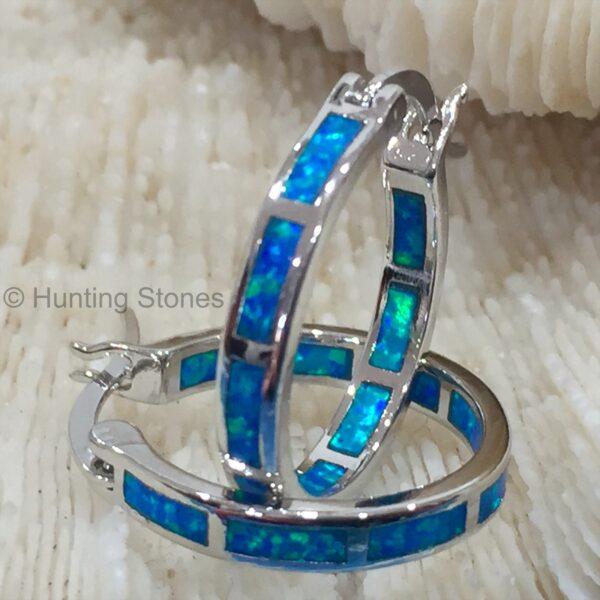 Blue Fire Opal Hoop Earrings