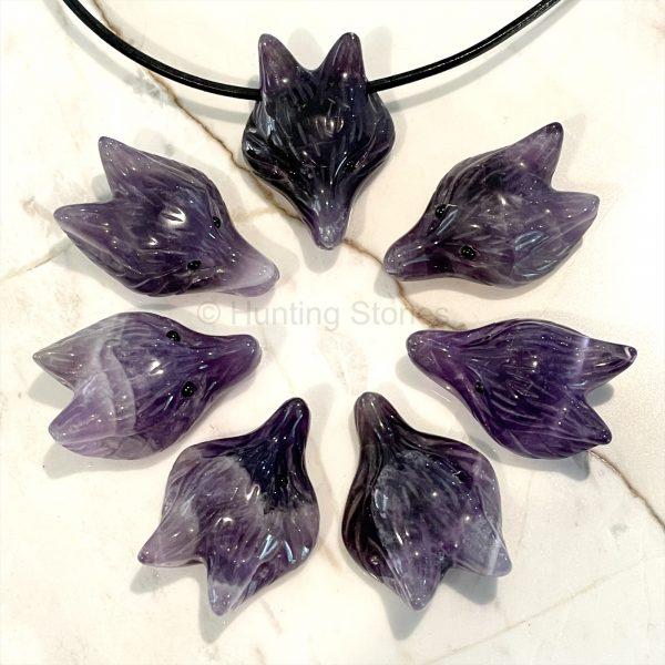 Amethyst Crystal Wolf Leather Necklace