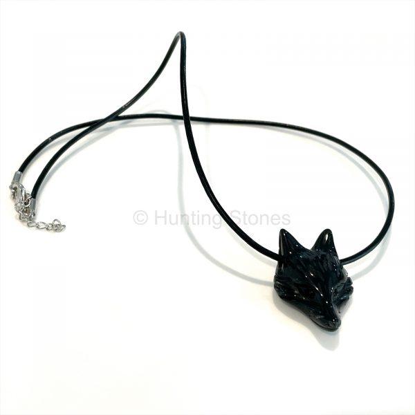 Obsidian Wolf Leather Necklace