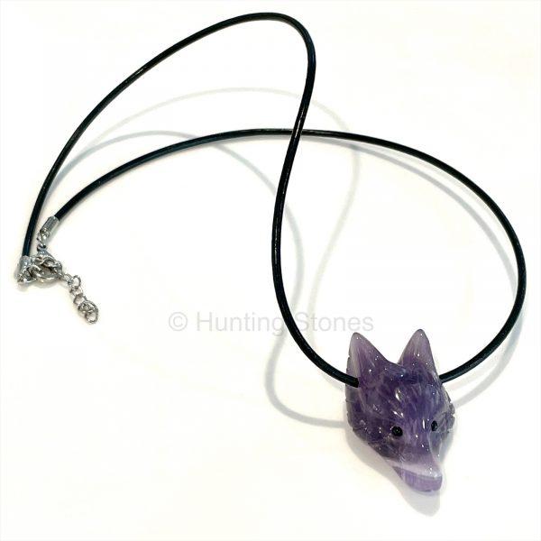 Amethyst Crystal Wolf Leather Necklace