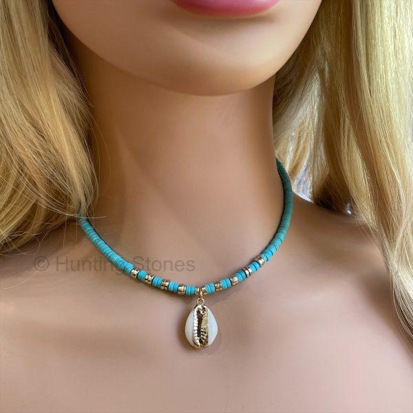 Turquoise Heishi Bead Shell Necklace