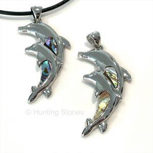 Shell Mother Child Dolphin Leather Necklace