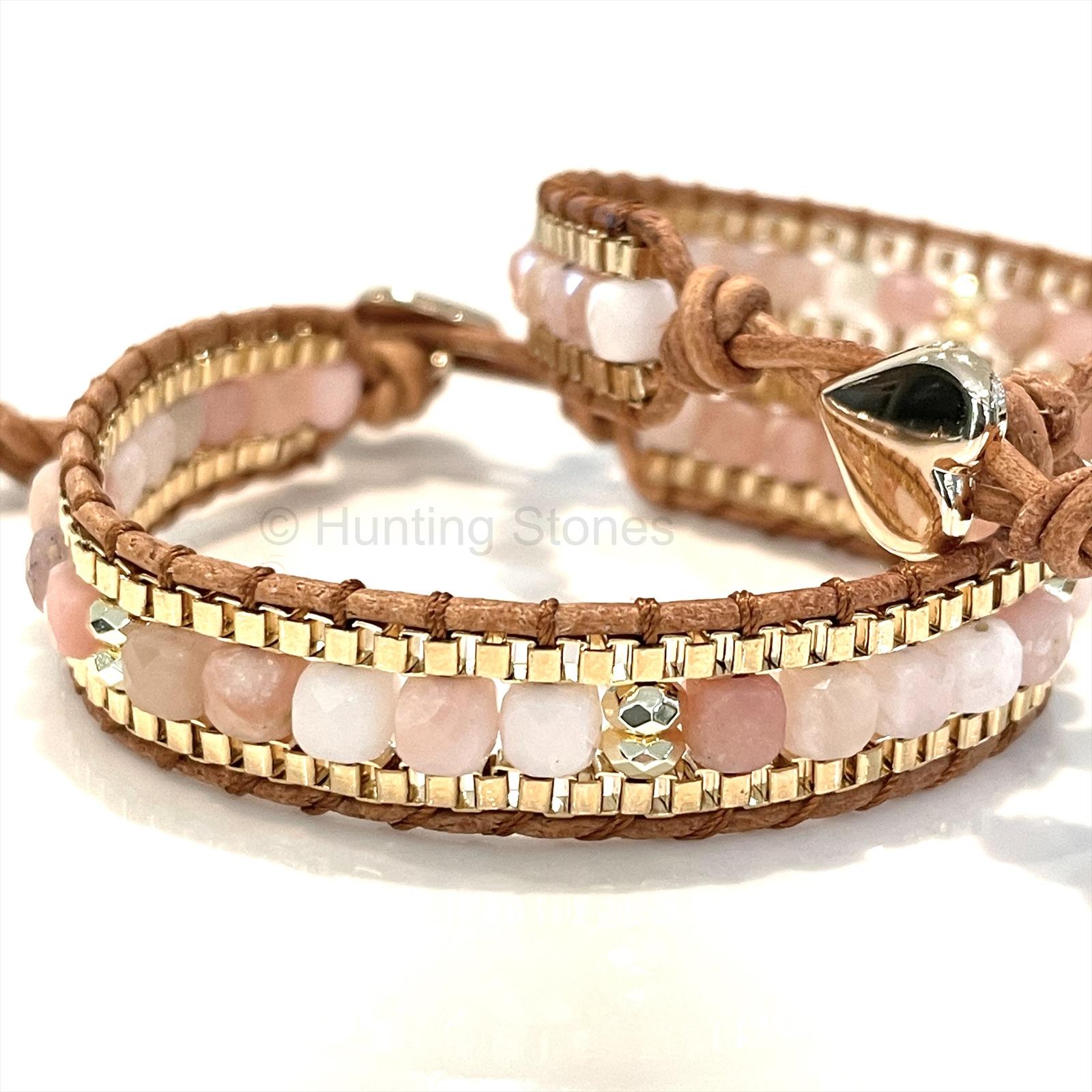 Pink Opal Triple Wrap Leather Bracelet