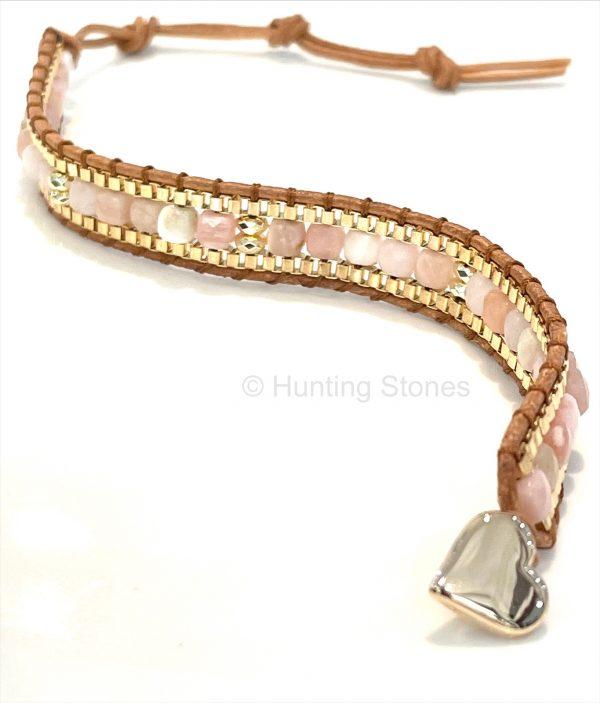 Pink Opal Leather Wrap Bracelet