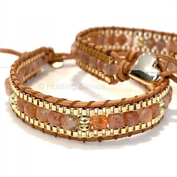 Sunstone Leather Wrap Bracelet