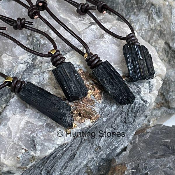 Unisex Tourmaline Crystal Leather Necklace