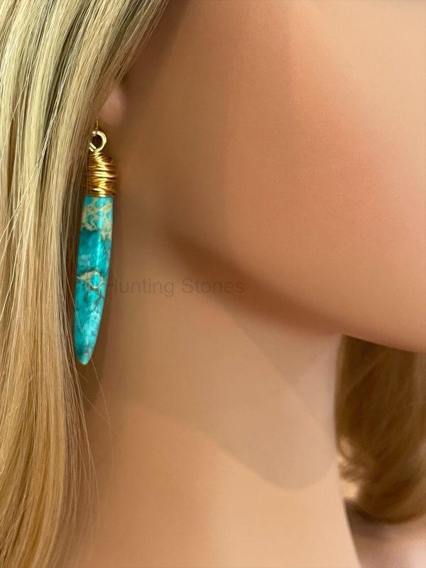 Blue Sea Sediment Jasper Gold Earrings