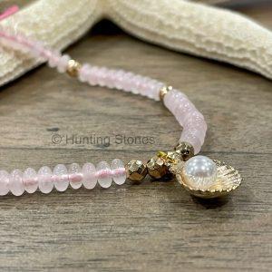 Rose Quartz Shell with Pearl Bracelet