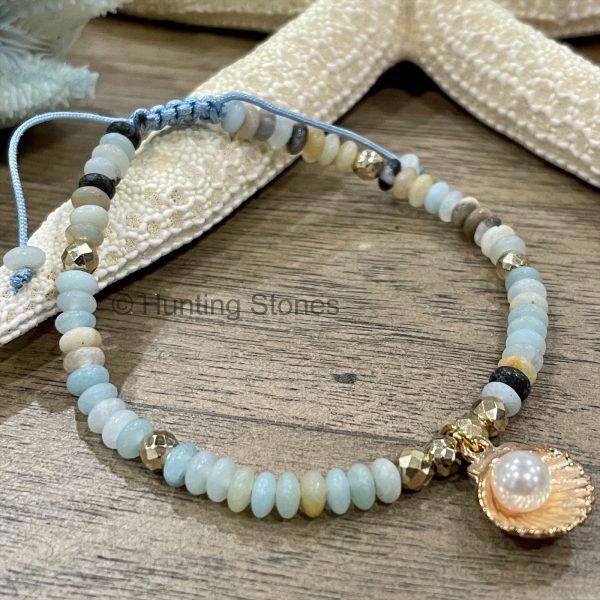 Amazonite Shell with Pearl Bracelet