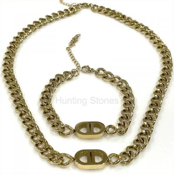 Chunky Double D Gold Bracelet and Necklace