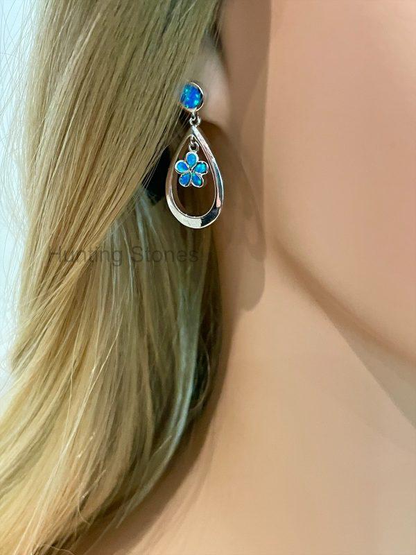 Flower Teardrop Fire Opal Earrings