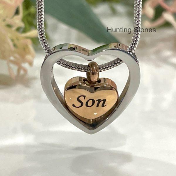 Son Floating Heart Memorial Urn Necklace