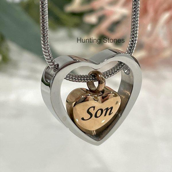Son Floating Heart Memorial Urn Necklace