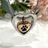 Pet Paw Floating Heart Memorial Urn Necklace