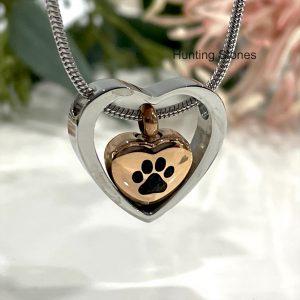 Pet Paw Floating Heart Memorial Urn Necklace