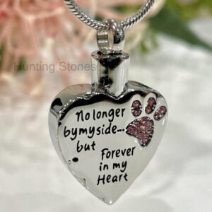 Crystal Paw Heart Memorial Keepsake Cremation Ashes Urn Pendant Necklace