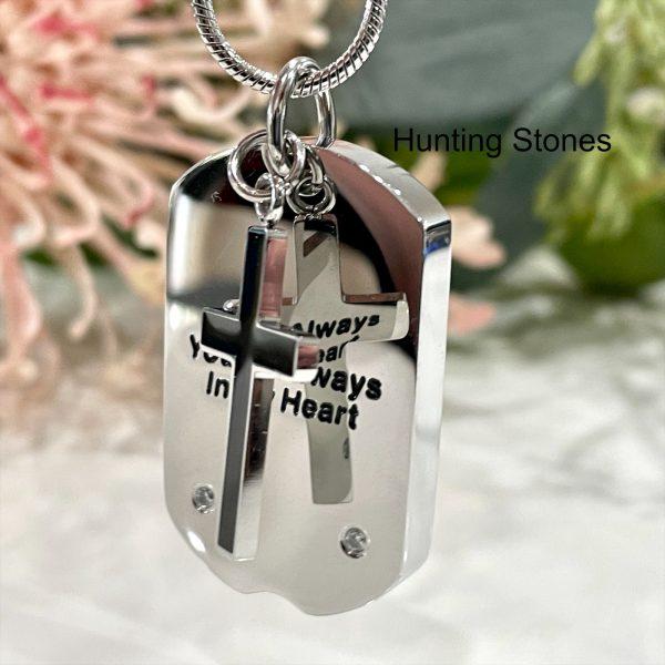 Silver Cross Tag Memorial Urn Necklace