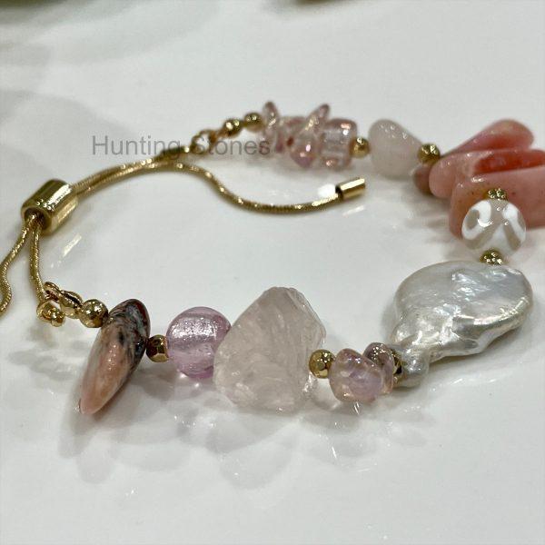 Gold Pink Opal Slide Bracelet