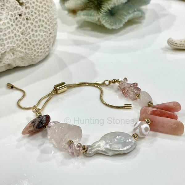 Gold Pink Opal Slide Bracelet