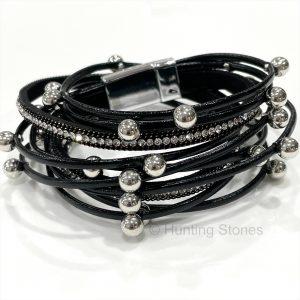 Crystal Stud Black Wrap Bracelet