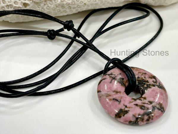 Matrix Rhodonite Leather Necklace