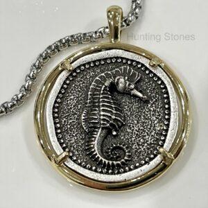 Unisex Seahorse Coin Necklace