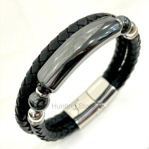 Men's Hematite and Braided Genuine Leather Bracelet - Unisex