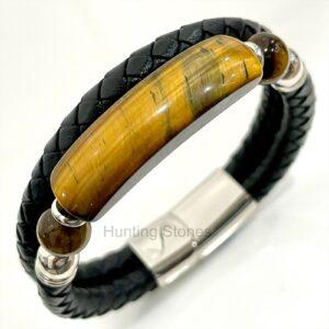 Men's Tiger Eye and Braided Genuine Leather Bracelet - Unisex