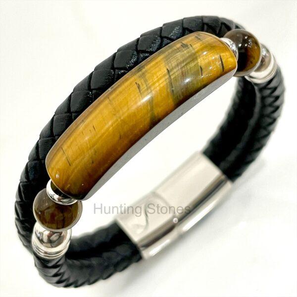 Men's Tiger Eye and Braided Genuine Leather Bracelet - Unisex