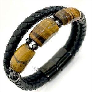 Men's Tiger Eye and Braided Genuine Leather Bracelet - Unisex