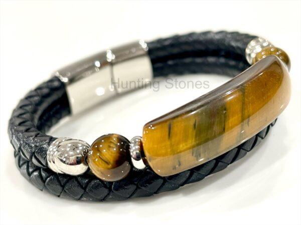Men's Tiger Eye and Braided Genuine Leather Bracelet - Unisex