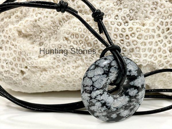 Snowflake Obsidian Leather Necklace