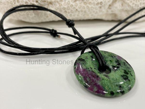 Unisex Natural Ruby in Zoisite Gemstone Necklace