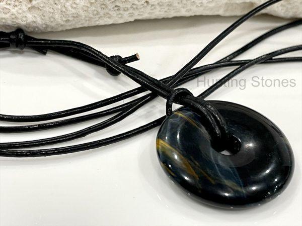 Blue Tigers Eye Leather Necklace