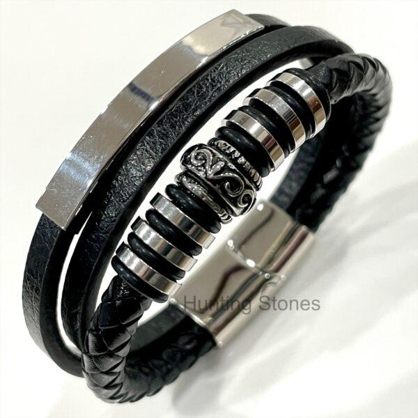 Men's Stainless Steel and  Genuine Leather Braided Bracelet - Unisex