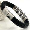 Men's Stainless Steel and Genuine Leather Braided Bracelet - Unisex