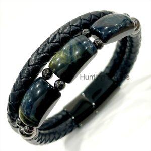 Men's Blue Tiger Eye and Braided Genuine Leather Bracelet - Unisex