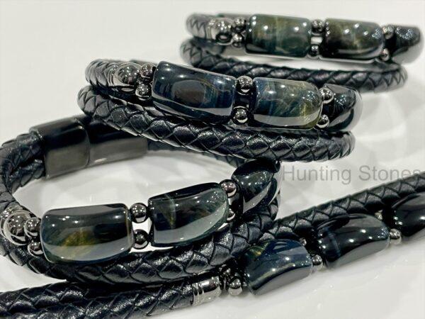Men's Blue Tiger Eye and Braided Genuine Leather Bracelet - Unisex