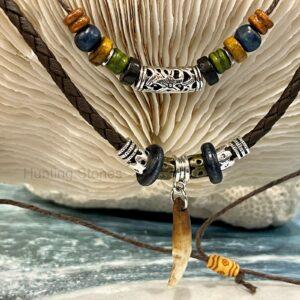 Unisex Wolf Tooth Brown Braided Double Layer Necklace