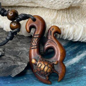 Unisex Tribal Maori Fish Hook Turtle Surfer Necklace - Happiness Strength Good Luck