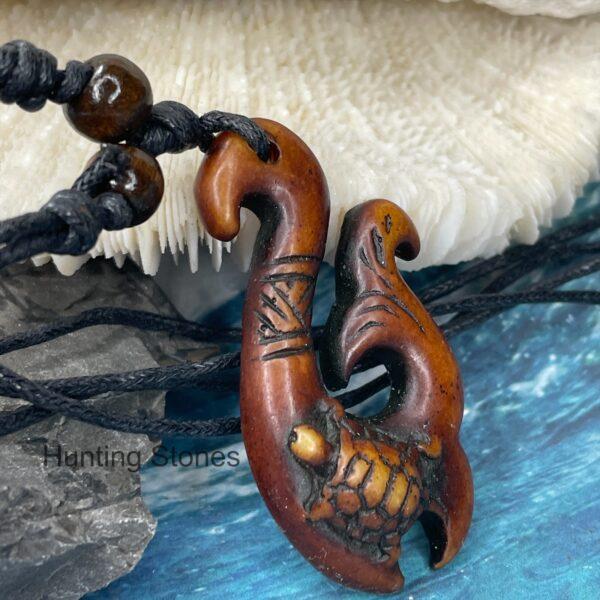 Unisex Tribal Maori Fish Hook Turtle Surfer Necklace - Happiness Strength Good Luck