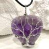 Amethyst Tree of Life Heart Natural Crystal Leather Necklace