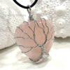 Rose Quartz Tree of Life Heart Natural Crystal Leather Necklace