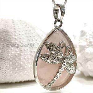 Rose Quartz Dragonfly Natural Crystal Necklace