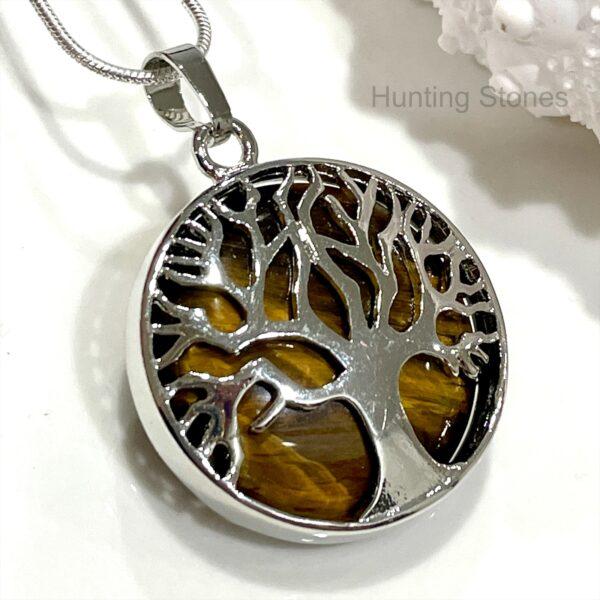 Tiger's Eye Tree of Life Natural Gemstone Necklace