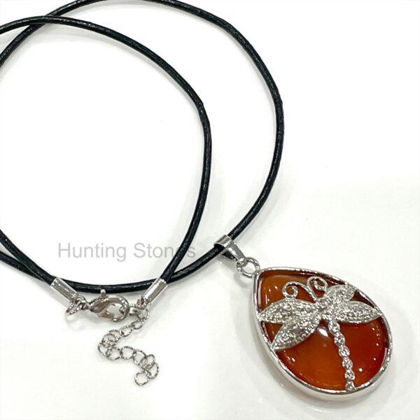 Carnelian Dragonfly Natural Crystal Leather Necklace