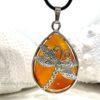 Carnelian Dragonfly Natural Crystal Leather Necklace