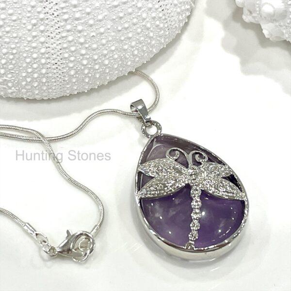 Amethyst Dragonfly Natural Crystal Necklace